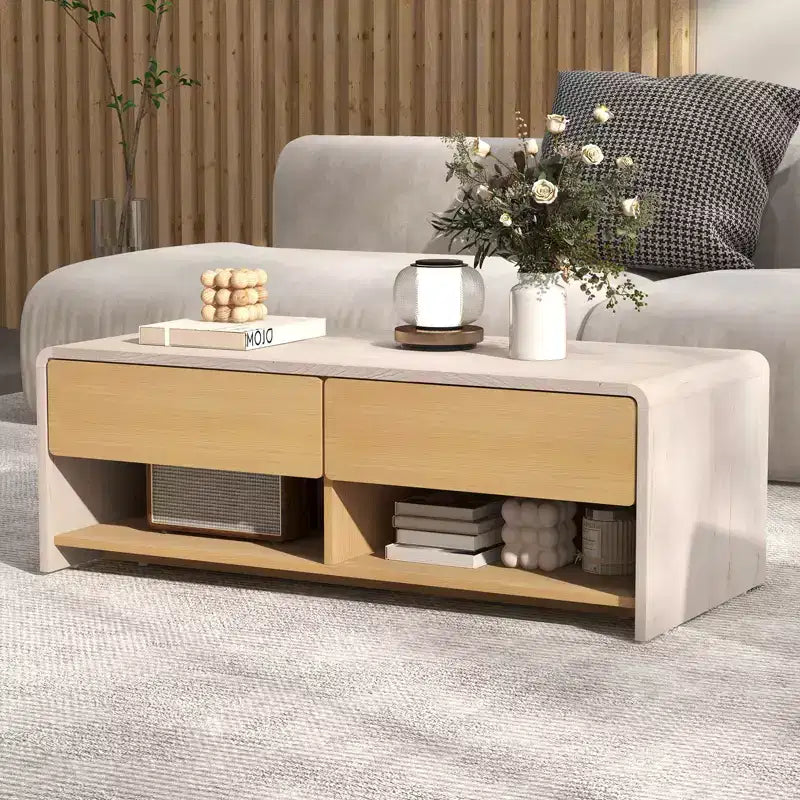 Table basse rectangulaire avec 2 tiroirs et 2 étagères de rangement