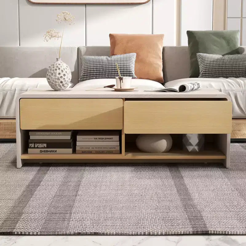Table basse rectangulaire avec 2 tiroirs et 2 étagères de rangement