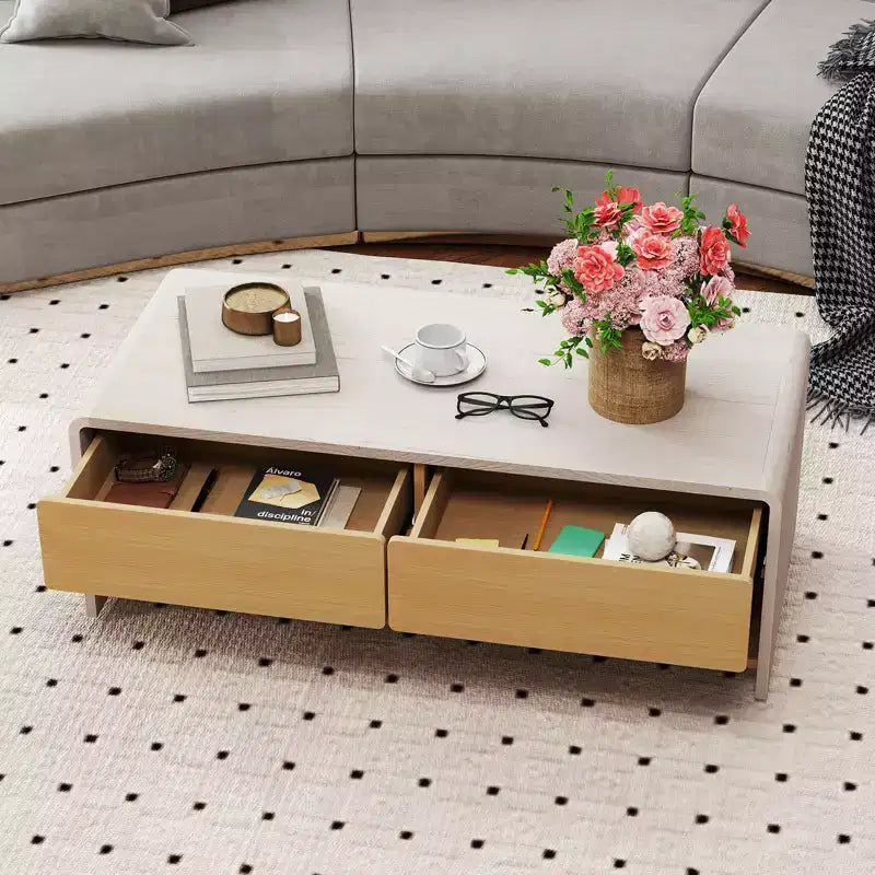 Table basse rectangulaire avec 2 tiroirs et 2 étagères de rangement