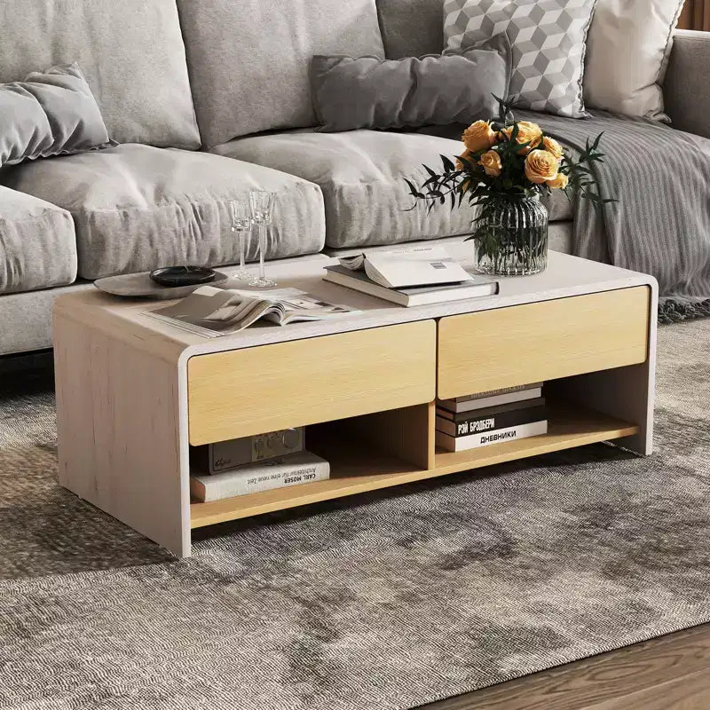 Table basse rectangulaire avec 2 tiroirs et 2 étagères de rangement