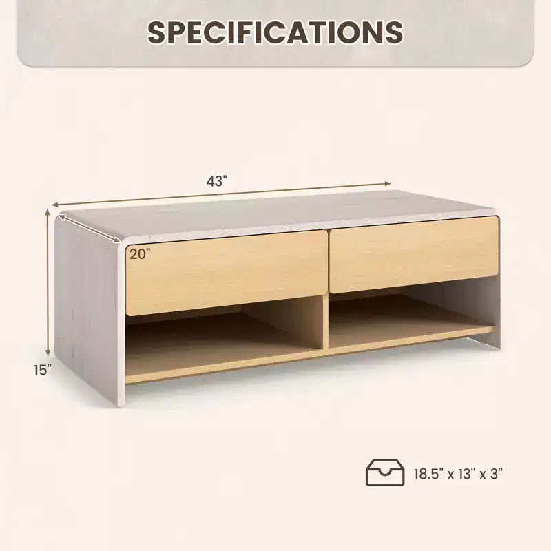Table basse rectangulaire avec 2 tiroirs et 2 étagères de rangement