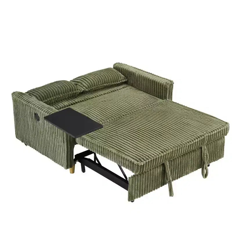 Canapé convertible gain de place, canapé-lit en velours côtelé avec plateau mobile et port USB
