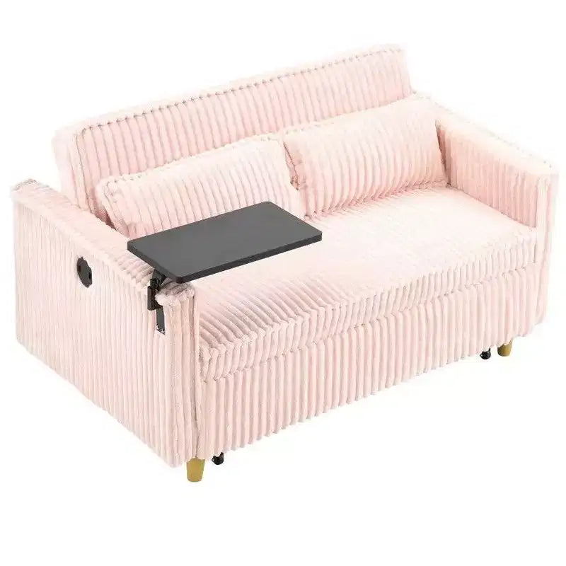 Canapé convertible gain de place, canapé-lit en velours côtelé avec plateau mobile et port USB