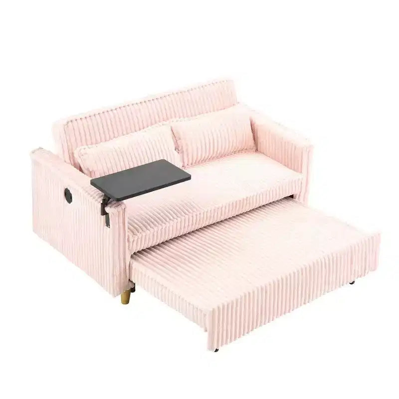Canapé convertible gain de place, canapé-lit en velours côtelé avec plateau mobile et port USB