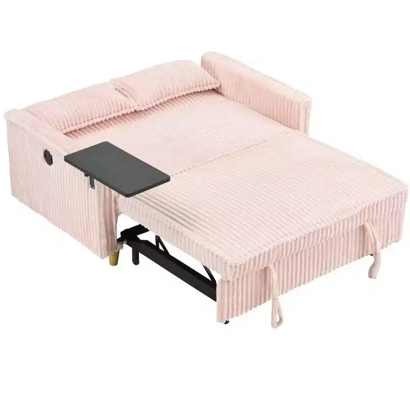 Canapé convertible gain de place, canapé-lit en velours côtelé avec plateau mobile et port USB