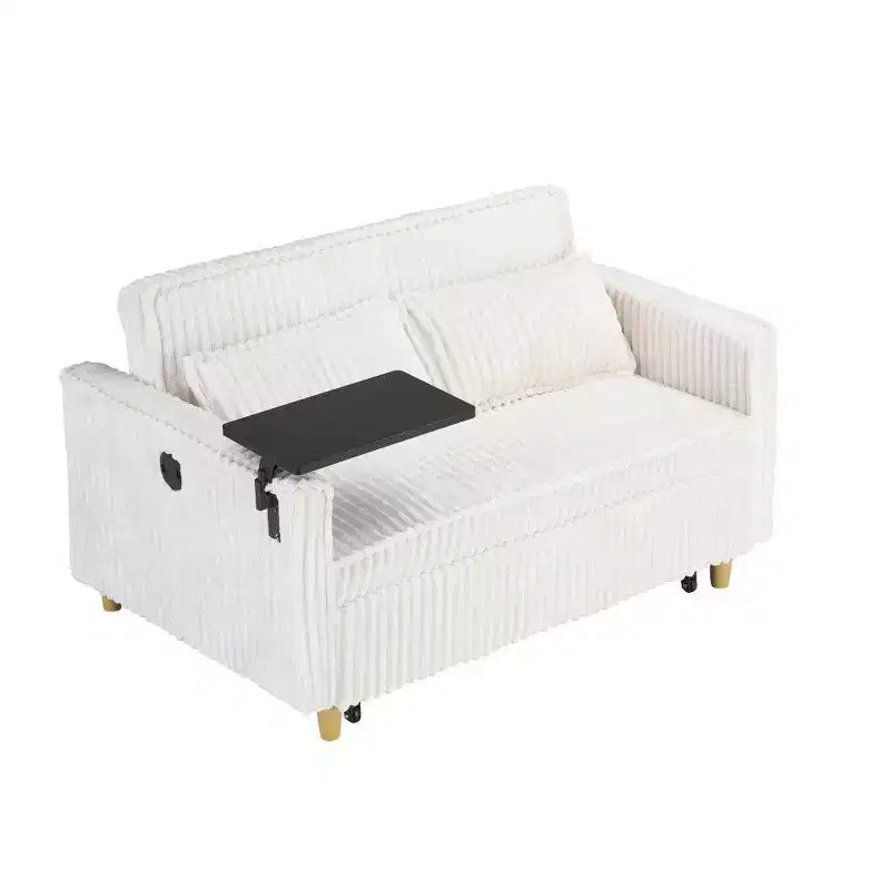 Canapé convertible gain de place, canapé-lit en velours côtelé avec plateau mobile et port USB