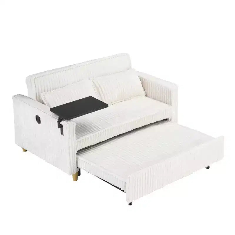 Canapé convertible gain de place, canapé-lit en velours côtelé avec plateau mobile et port USB