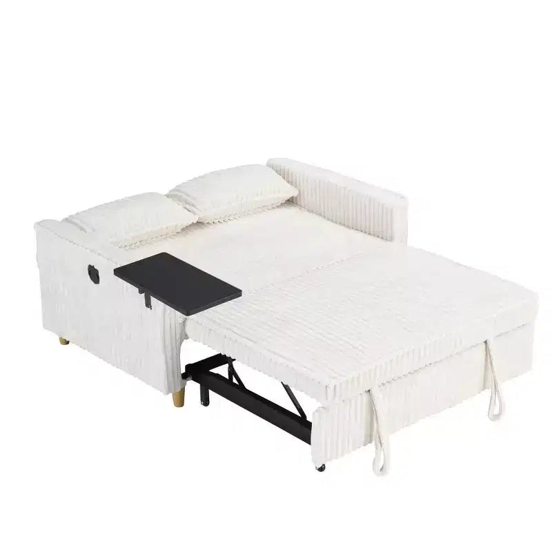 Canapé convertible gain de place, canapé-lit en velours côtelé avec plateau mobile et port USB