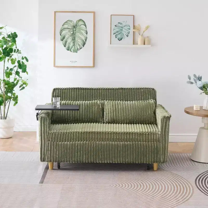 TUYOHW Space-Saving Convertible Sofa,Corduroy Sofa Bed with Movable Tabletop & USB Port,Multi-Functional Loveseat for Living Room