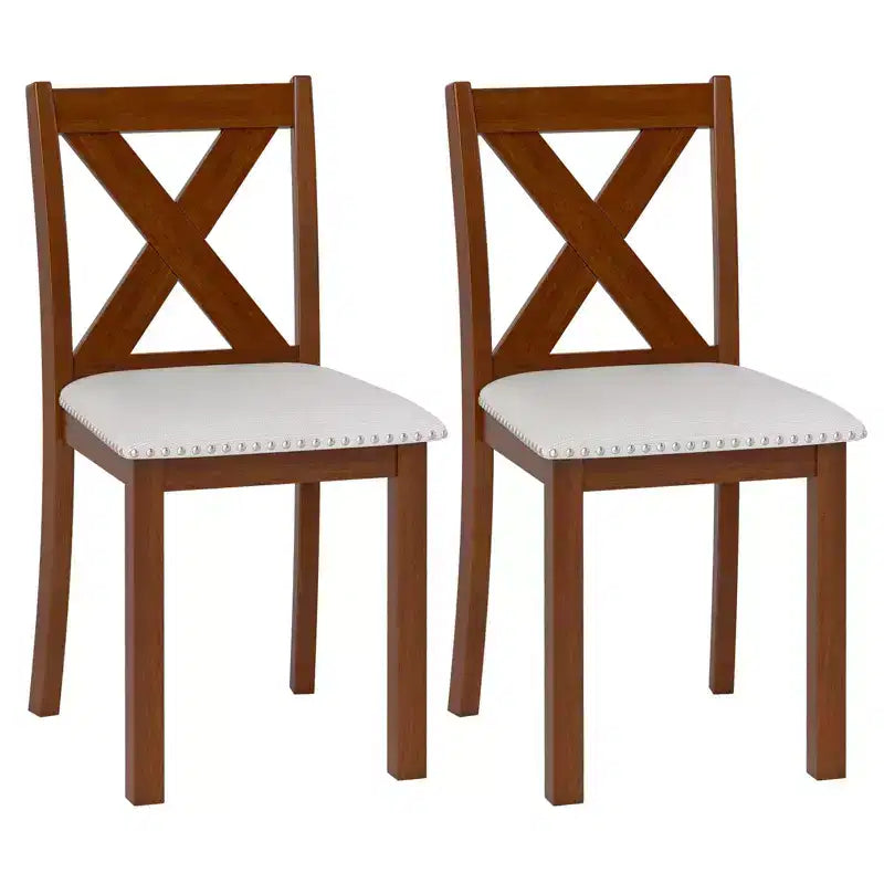 Costway Wooden Dining Chair Set of 2 w/Acacia Wood Legs Padded Seat Curved Back