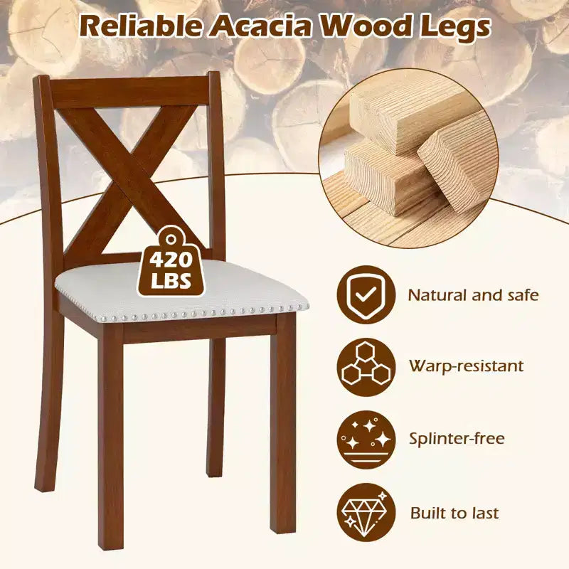 Lot de 2 chaises de salle à manger en bois avec pieds en bois d'acacia