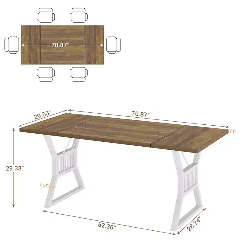Table de salle à manger de ferme de 70,8 pouces pour 4 à 6 personnes - Table de cuisine