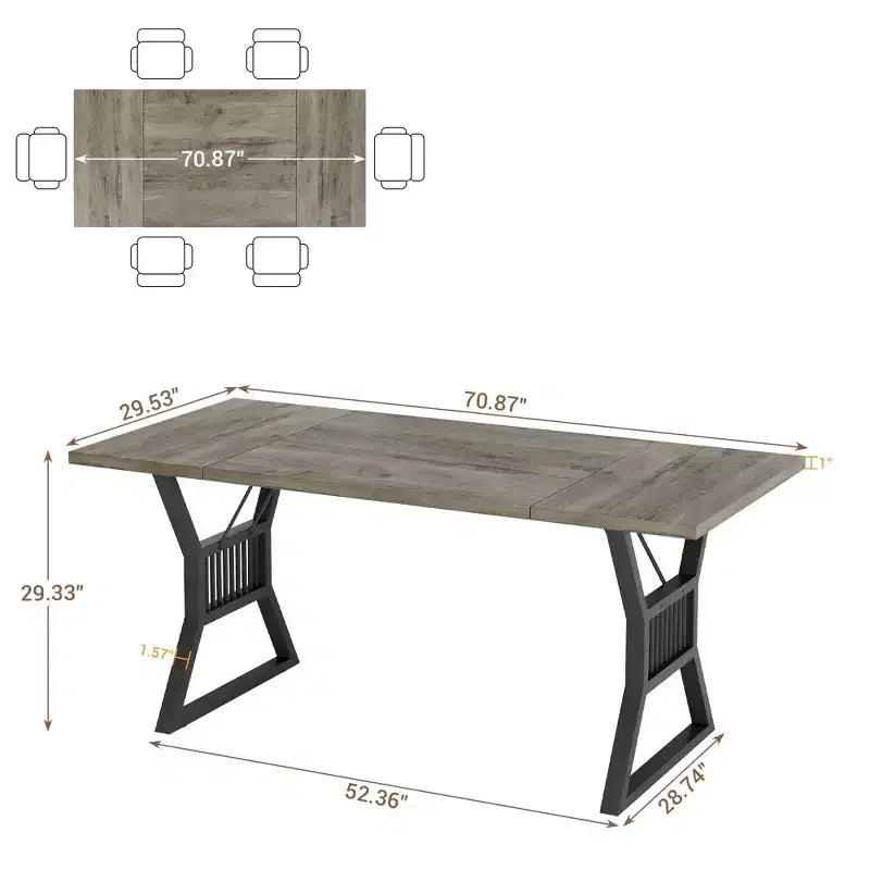 Table de salle à manger de ferme de 70,8 pouces pour 4 à 6 personnes - Table de cuisine