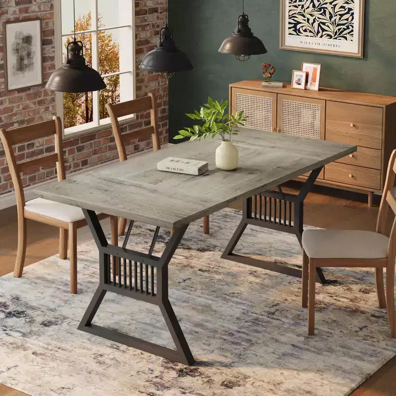 GustoWave 70.8 Farmhouse Dining Table for 4-6 People - Kitchen Table with Heavy Duty Metal Legs for Living Room, Dining Room