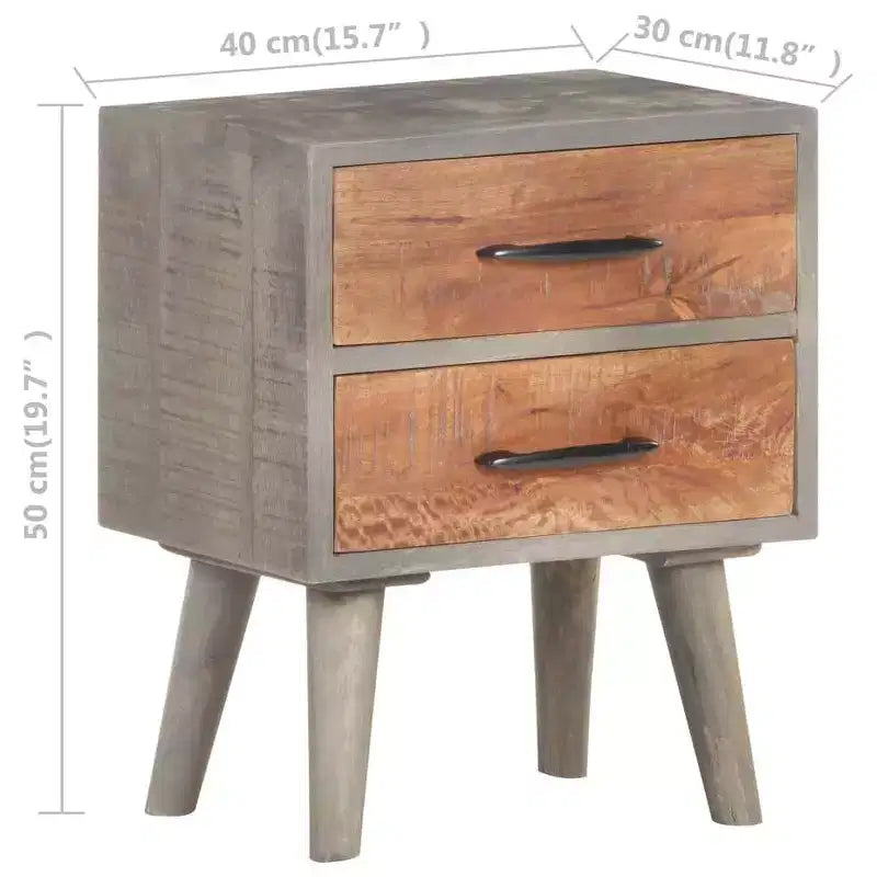 Table de chevet gris 15,7x11,8x19,7 Bois de manguier massif brut