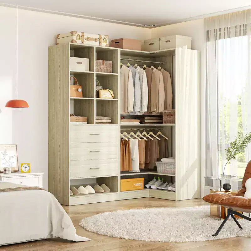 Besiost Set of 2 Freestanding Closet System with 4 Drawers, Walk-In Wardrobe Organizer with Hanging Rod