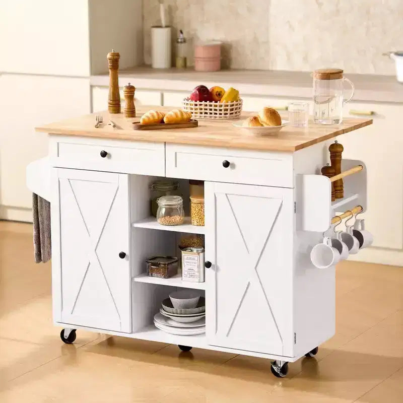 Dessertes de cuisine, avec plateau en bois massif et armoire de rangement