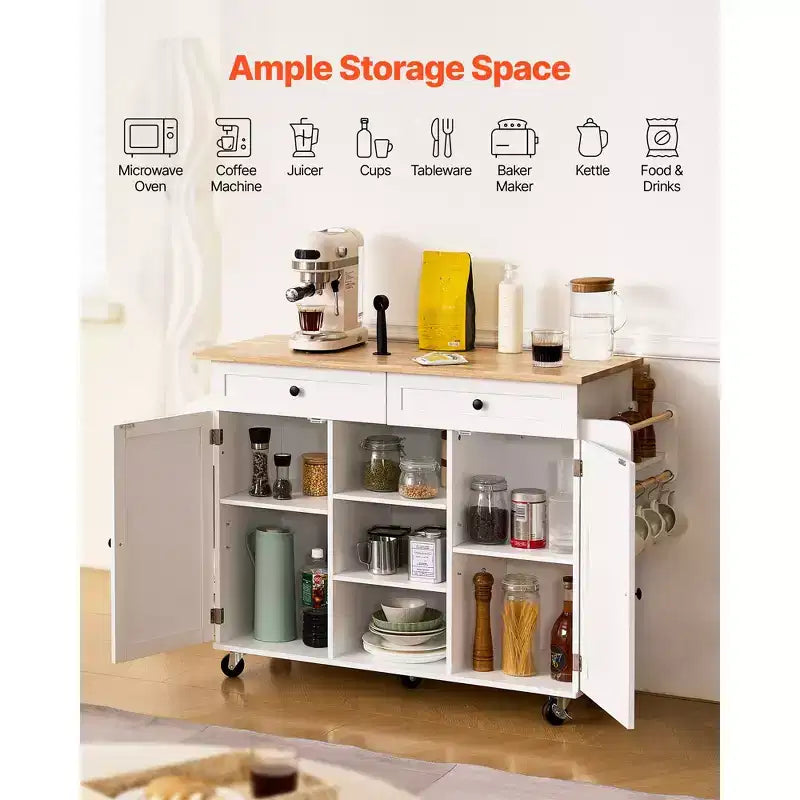 Dessertes de cuisine, avec plateau en bois massif et armoire de rangement
