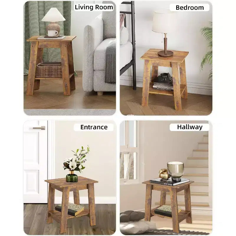 Table d'appoint, table de chevet étroite avec étagère de rangement à 2 niveaux