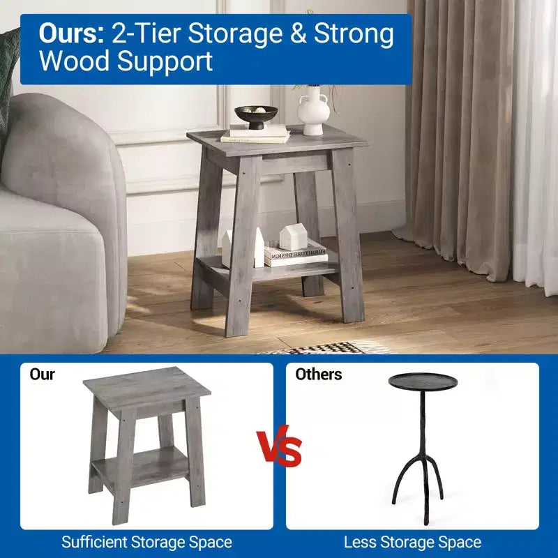 Table d'appoint, table de chevet étroite avec étagère de rangement à 2 niveaux