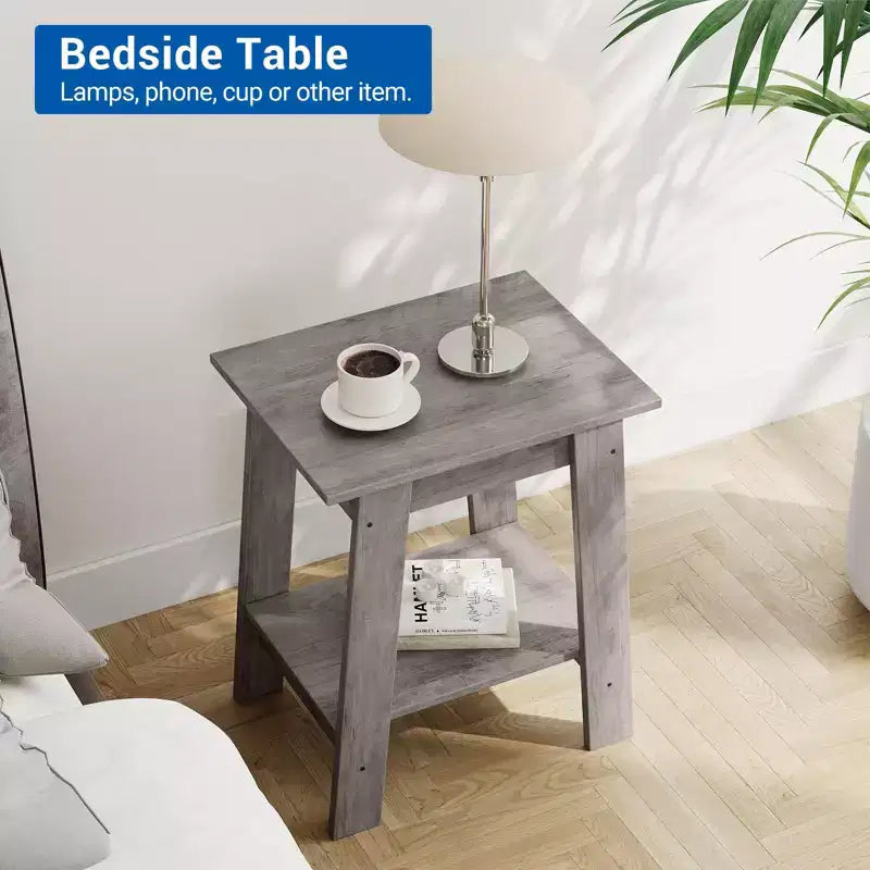 Table d'appoint, table de chevet étroite avec étagère de rangement à 2 niveaux