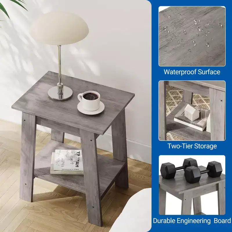 Table d'appoint, table de chevet étroite avec étagère de rangement à 2 niveaux