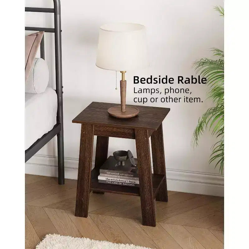 Table d'appoint, table de chevet étroite avec étagère de rangement à 2 niveaux