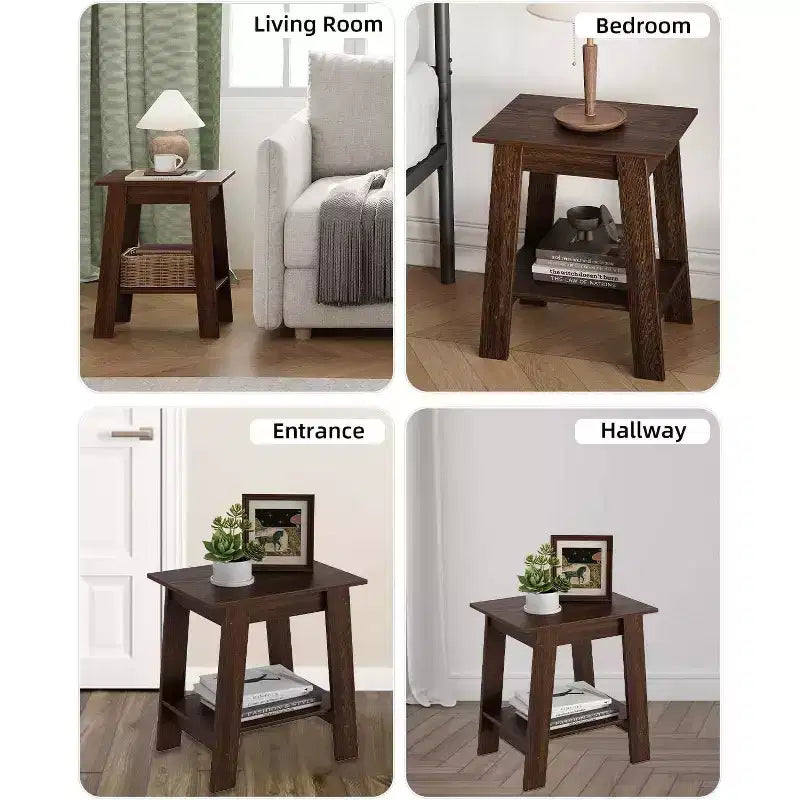 Table d'appoint, table de chevet étroite avec étagère de rangement à 2 niveaux
