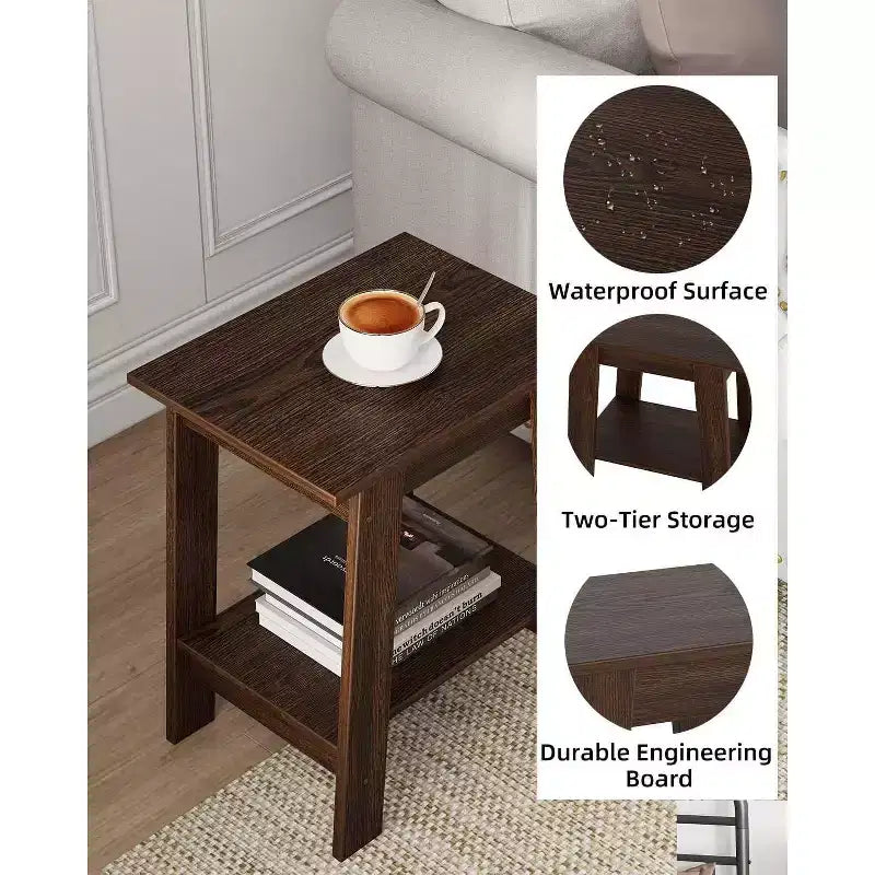 Table d'appoint, table de chevet étroite avec étagère de rangement à 2 niveaux