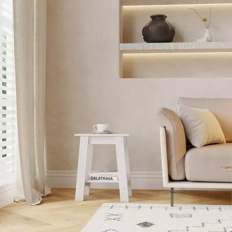 Table d'appoint, table de chevet étroite avec étagère de rangement à 2 niveaux
