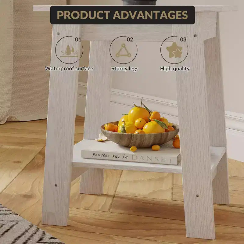 Table d'appoint, table de chevet étroite avec étagère de rangement à 2 niveaux