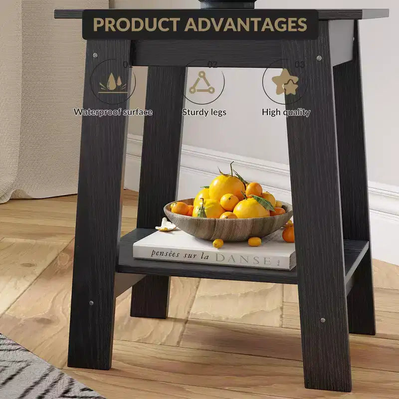 Table d'appoint, table de chevet étroite avec étagère de rangement à 2 niveaux