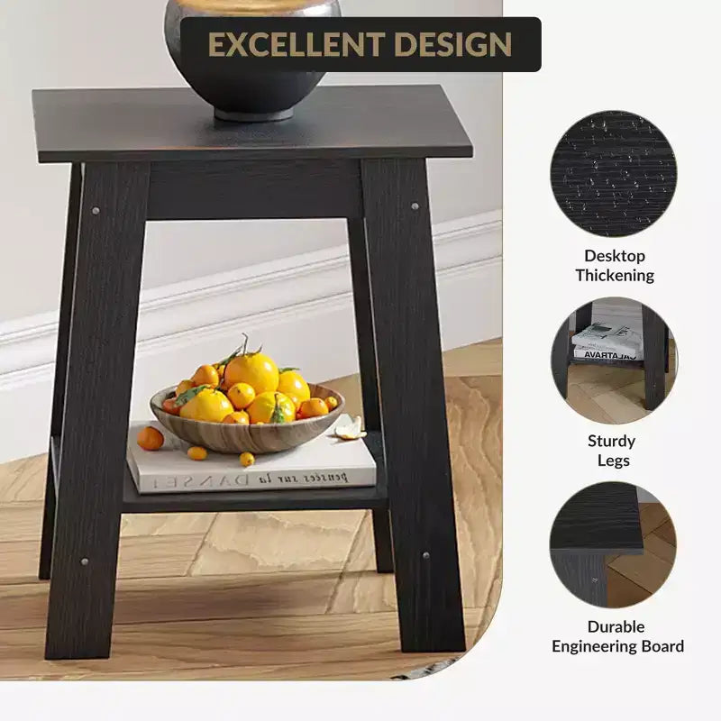 Table d'appoint, table de chevet étroite avec étagère de rangement à 2 niveaux