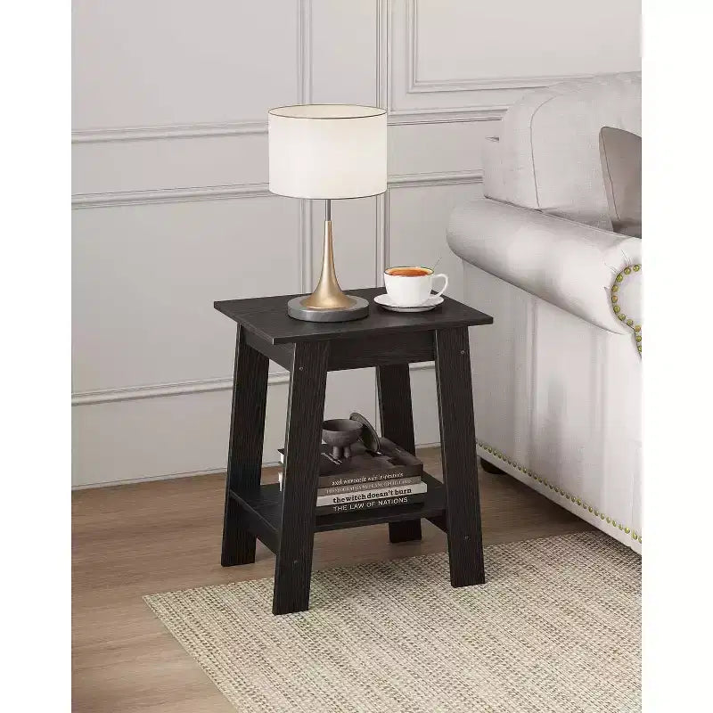 Table d'appoint, table de chevet étroite avec étagère de rangement à 2 niveaux