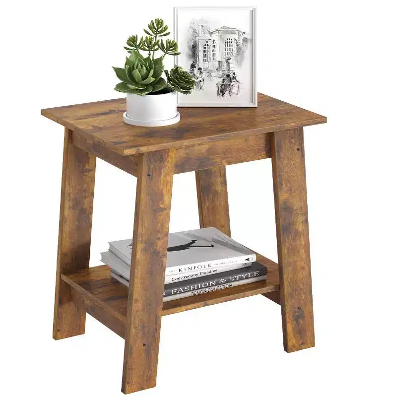 Table d'appoint, table de chevet étroite avec étagère de rangement à 2 niveaux
