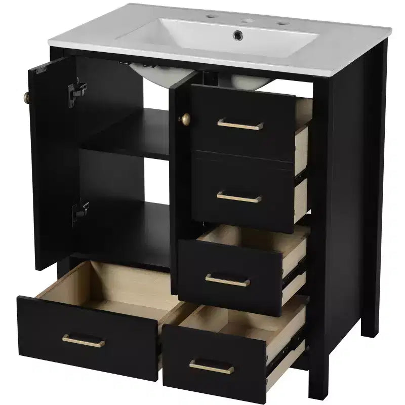 Meuble-lavabo de salle de bain de 30 po avec évier, armoire de rangement de salle de bain avec tiroirs
