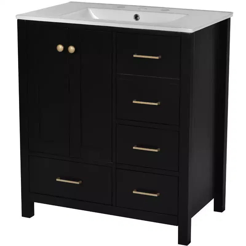 Meuble-lavabo de salle de bain de 30 po avec évier, armoire de rangement de salle de bain avec tiroirs