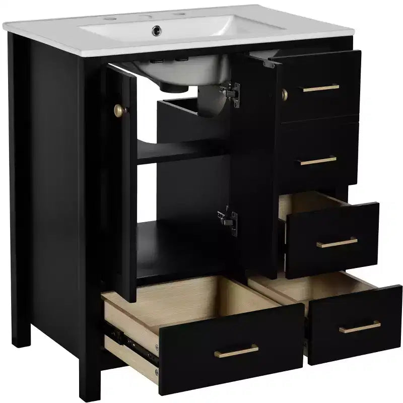 Meuble-lavabo de salle de bain de 30 po avec évier, armoire de rangement de salle de bain avec tiroirs