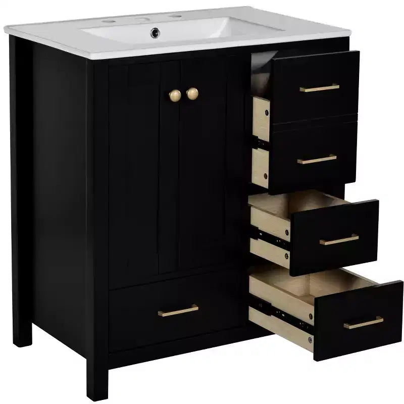 Meuble-lavabo de salle de bain de 30 po avec évier, armoire de rangement de salle de bain avec tiroirs