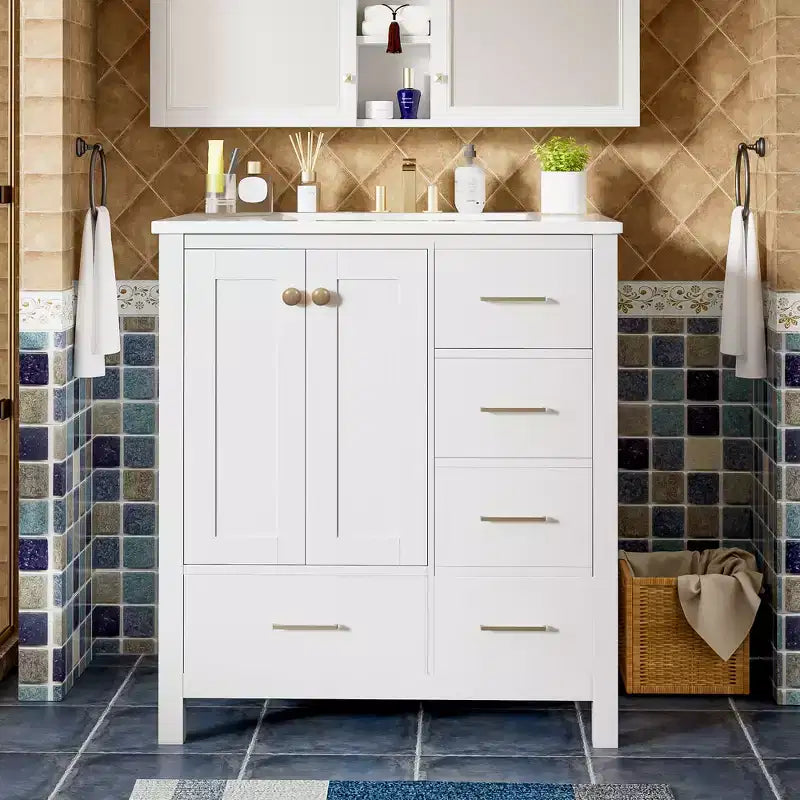 Meuble-lavabo de salle de bain de 30 po avec évier, armoire de rangement de salle de bain avec tiroirs