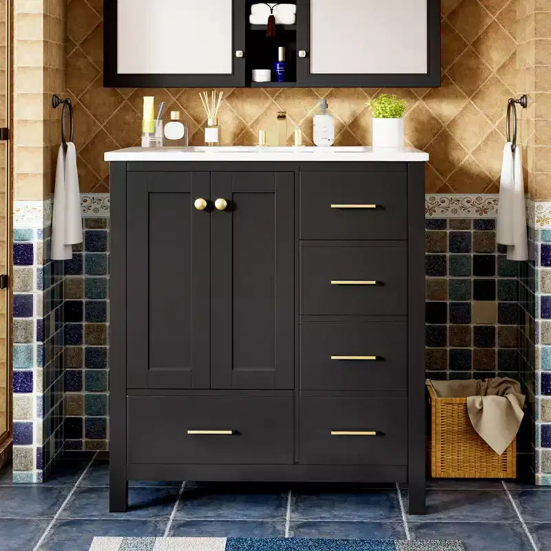 Meuble-lavabo de salle de bain de 30 po avec évier, armoire de rangement de salle de bain avec tiroirs