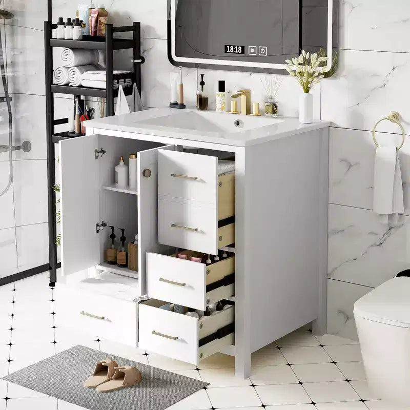 Meuble-lavabo de salle de bain de 30 po avec évier, armoire de rangement de salle de bain avec tiroirs