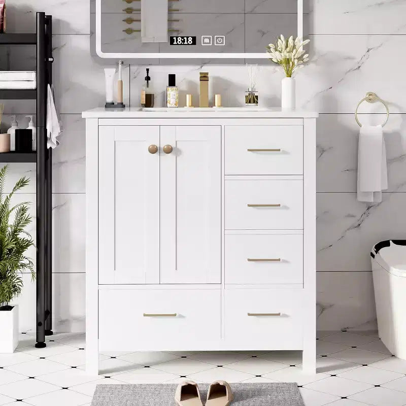 Meuble-lavabo de salle de bain de 30 po avec évier, armoire de rangement de salle de bain avec tiroirs