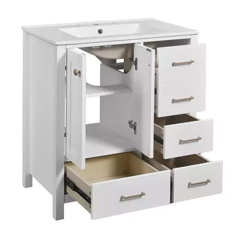 Meuble-lavabo de salle de bain de 30 po avec évier, armoire de rangement de salle de bain avec tiroirs