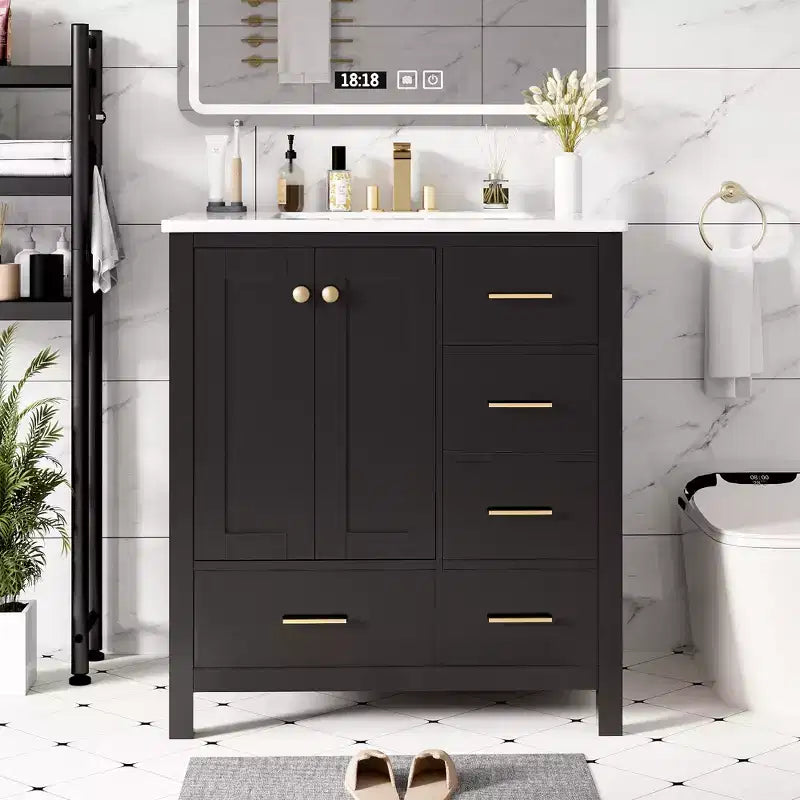 Meuble-lavabo de salle de bain de 30 po avec évier, armoire de rangement de salle de bain avec tiroirs