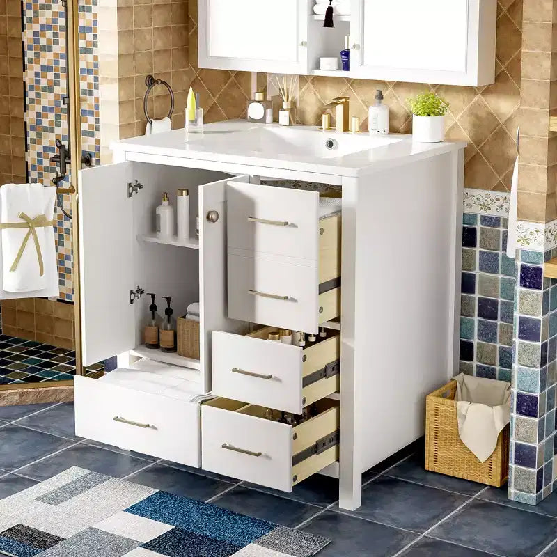 Meuble-lavabo de salle de bain de 30 po avec évier, armoire de rangement de salle de bain avec tiroirs