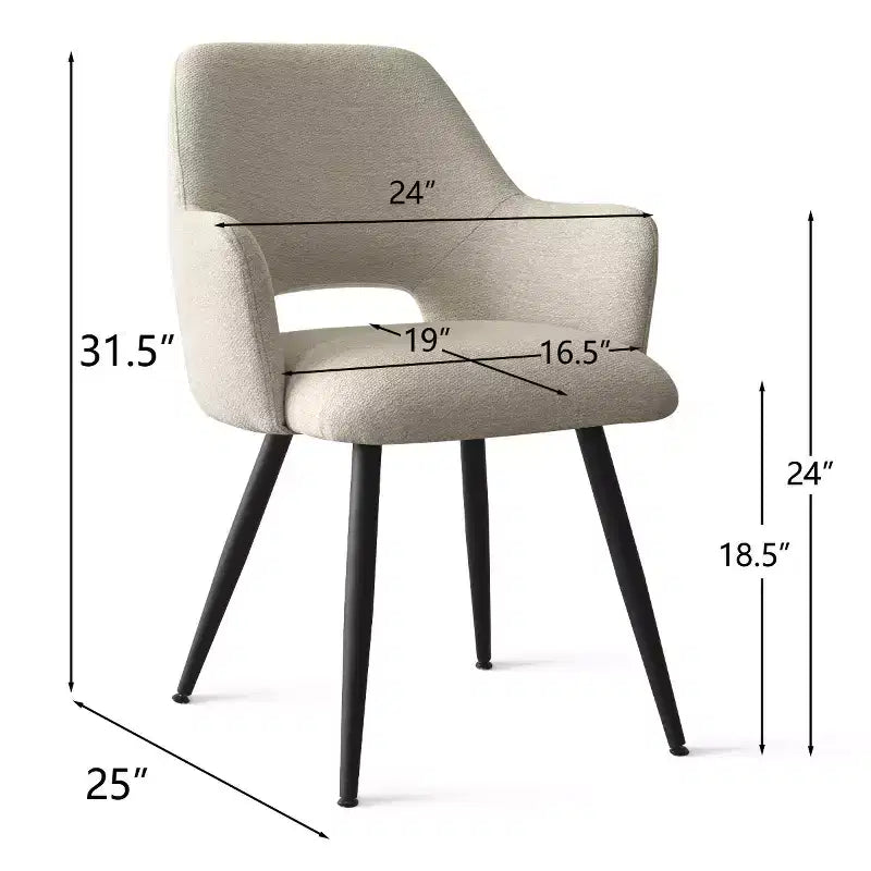 Lot de 2 chaises de salle à manger rembourrées avec accoudoirs, chaises d'appoint modernes avec pieds en métal