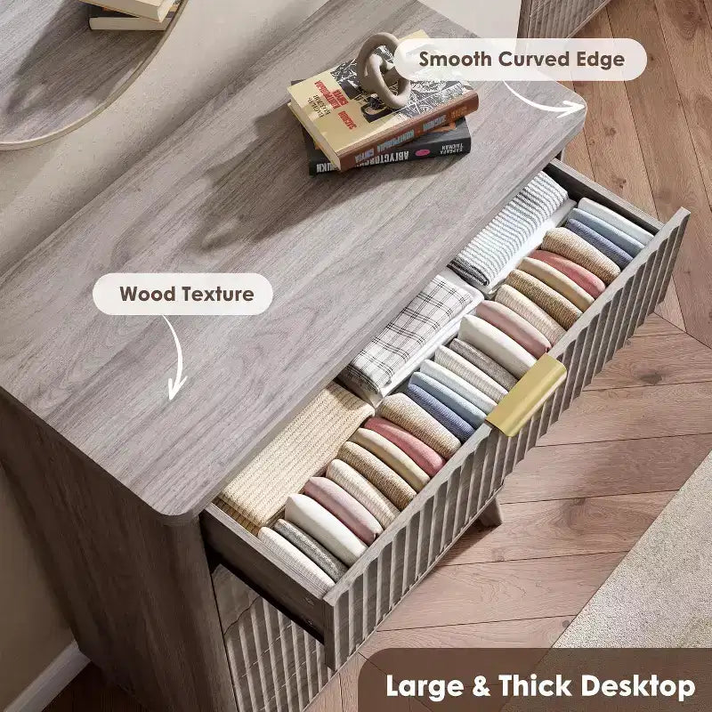 Commode cannelée pour chambre à coucher avec 5 tiroirs profonds, commode haute de 120 cm