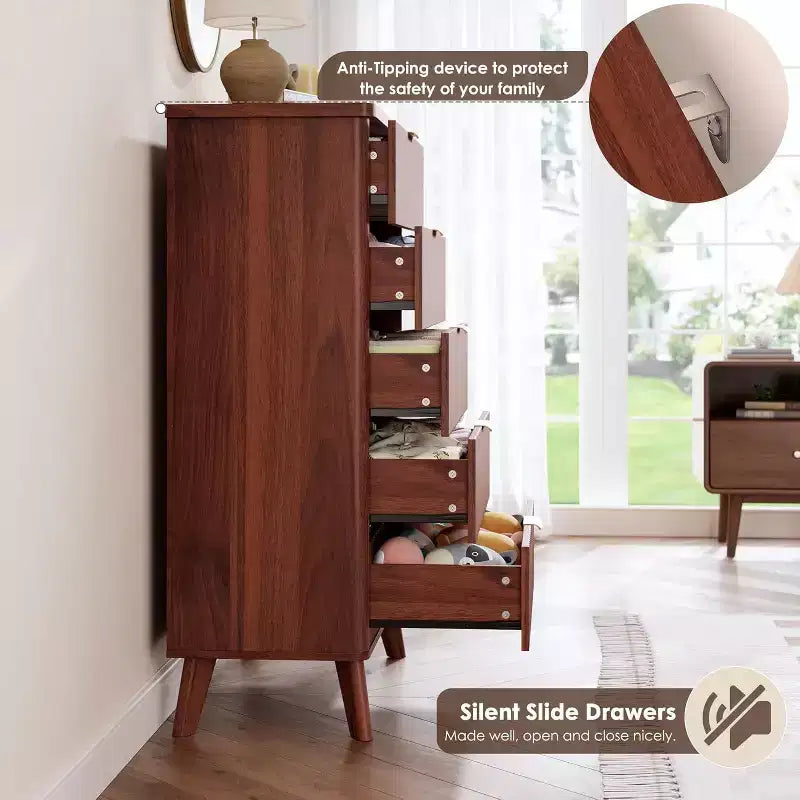 Commode cannelée pour chambre à coucher avec 5 tiroirs profonds, commode haute de 120 cm