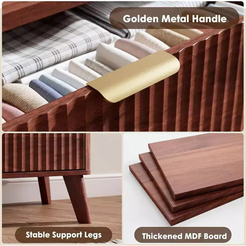 Commode cannelée pour chambre à coucher avec 5 tiroirs profonds, commode haute de 120 cm